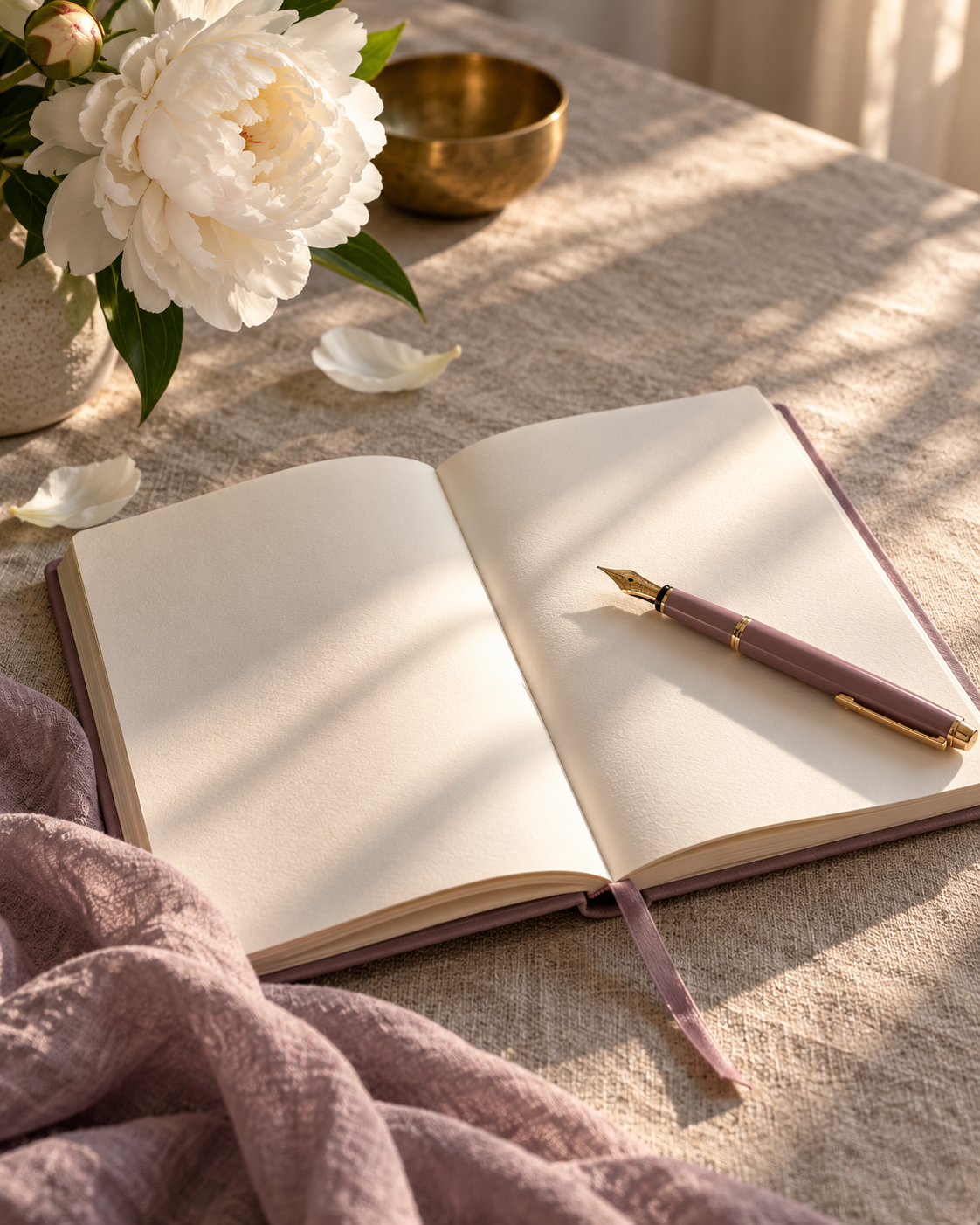 Otwarty notes i pióro na stole — zapisywanie odczytu z Kronik Akaszy